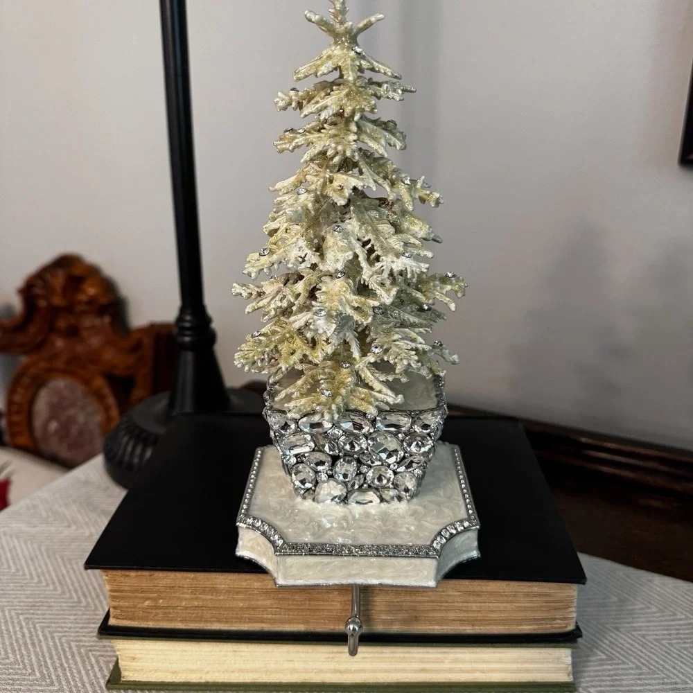 Olivia Riegel‎ Flocked Swarovski Crystal Pewter Christmas Tree Stocking Holder
